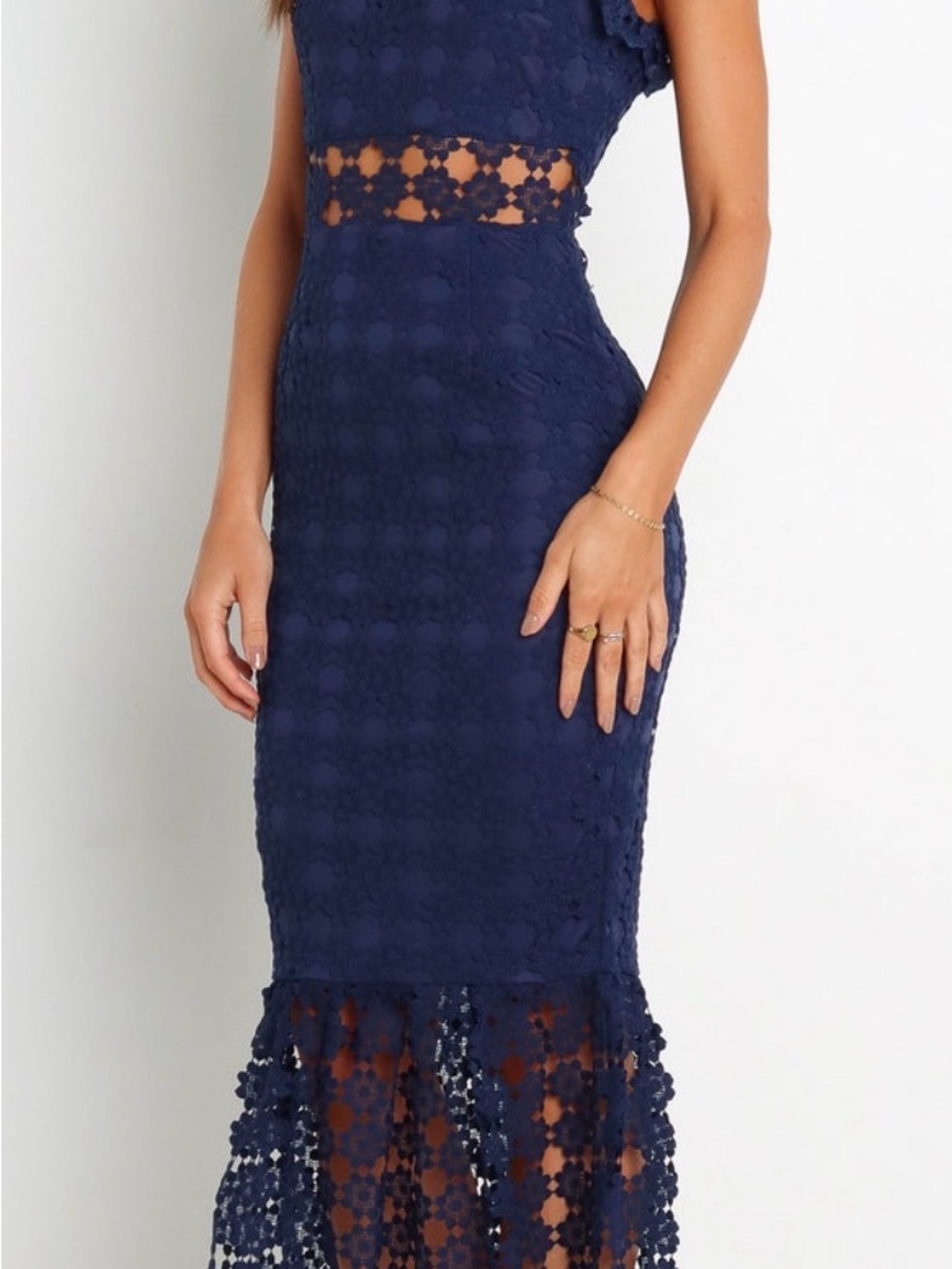 Petal & Pup Navy Crochet Midi Dress with Sheer Panel